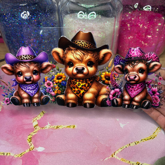 "Purple/Yellow/Pink Western Cows" UV DTF Wrap (C113)