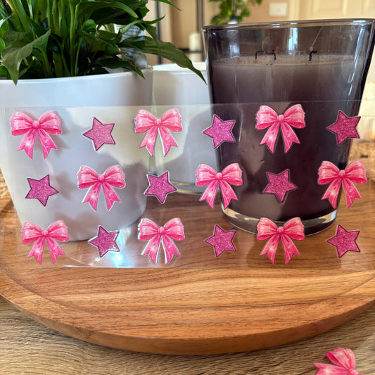 U16oz UV DTF Wrap (Double Sided) | "Pink Bows & Stars" C21 | READY TO SHIP