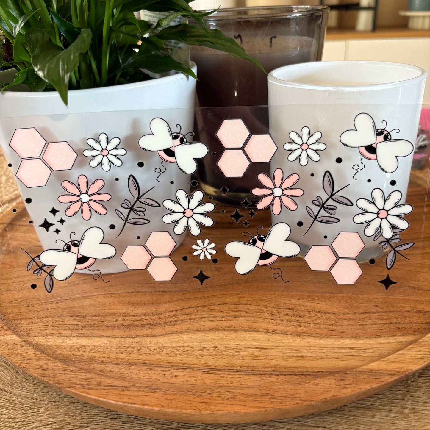 U16oz UV DTF Wrap (Double Sided) | "Peach Bees Cutesy" C51 | READY TO SHIP