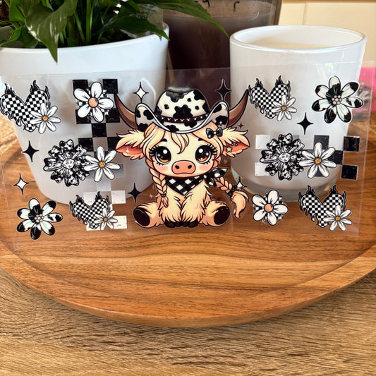 U16oz UV DTF Wrap (Double Sided) | "Cutesy Highland Cowboy Hat" C56 | READY TO SHIP