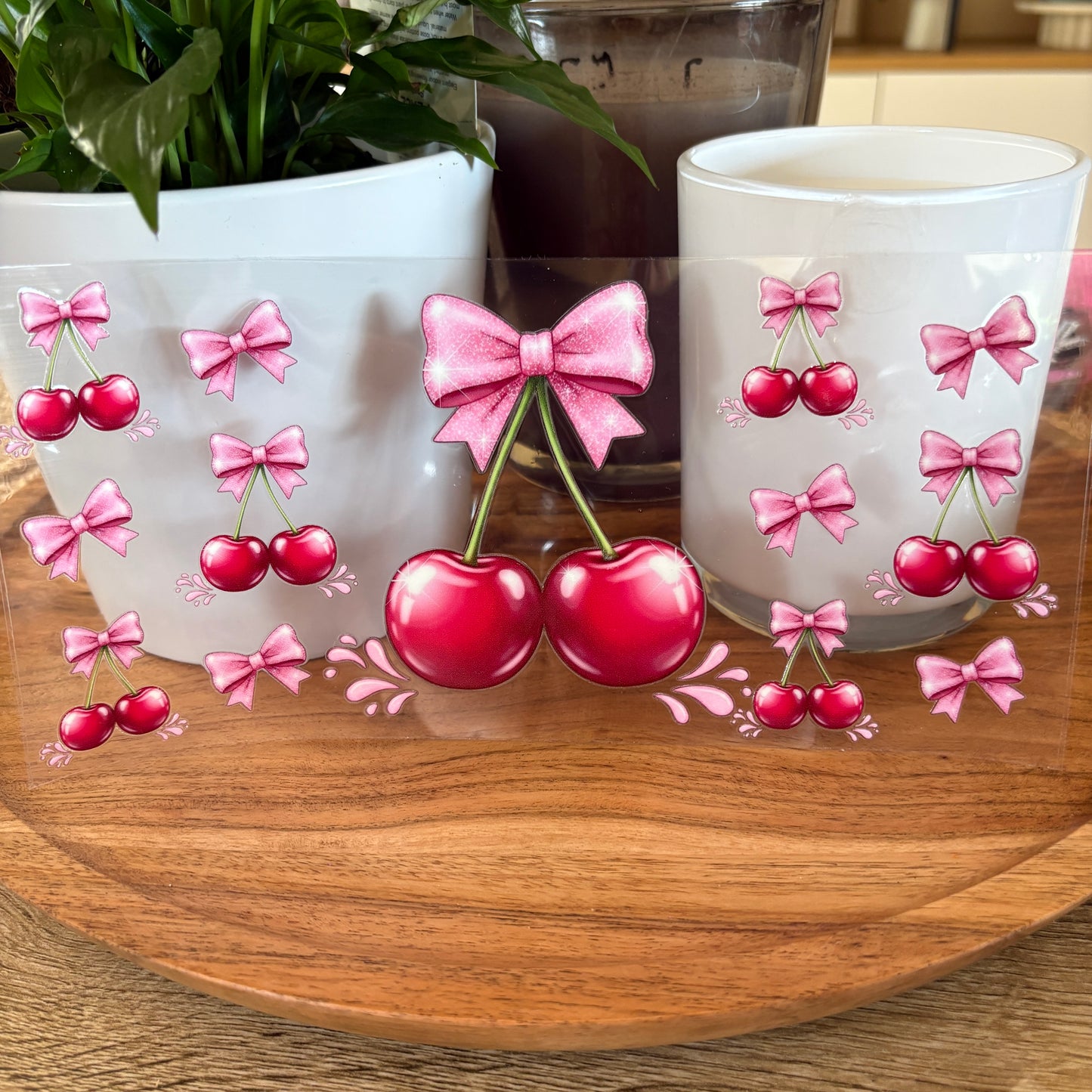 U16oz UV DTF Wrap (Double Sided) | "Cherry Bows" C66 | READY TO SHIP