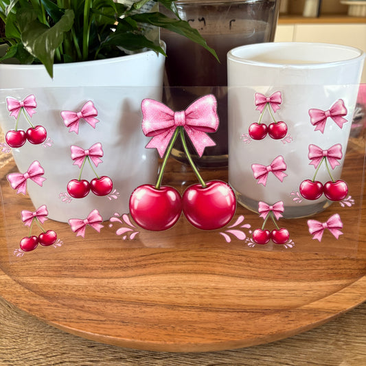 U16oz UV DTF Wrap (Double Sided) | "Cherry Bows" C66 | READY TO SHIP
