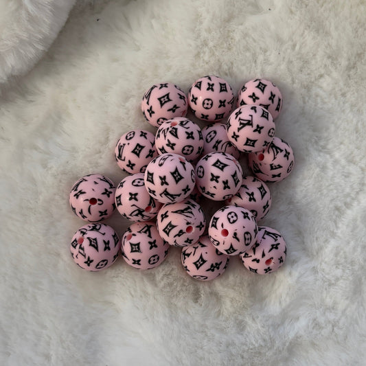 Light Pink LV Pattern | Round Silicone Bead | #167
