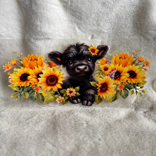 "Black Cow Sunflowers" UV DTF Wrap (C27A)