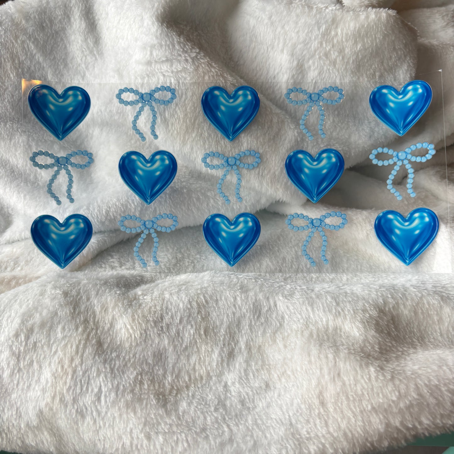 16oz UV DTF Wrap (Double Sided) | Blue Hearts & Bows