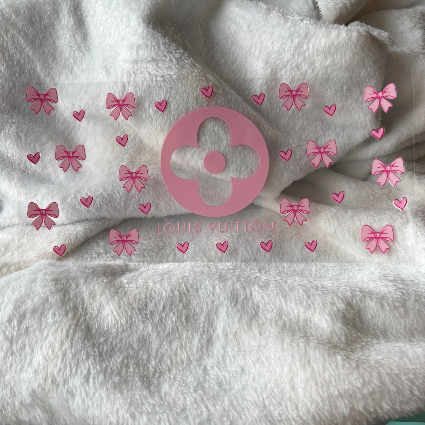 16oz UV DTF Wrap (Double Sided) | Pink LV Bows Hearts