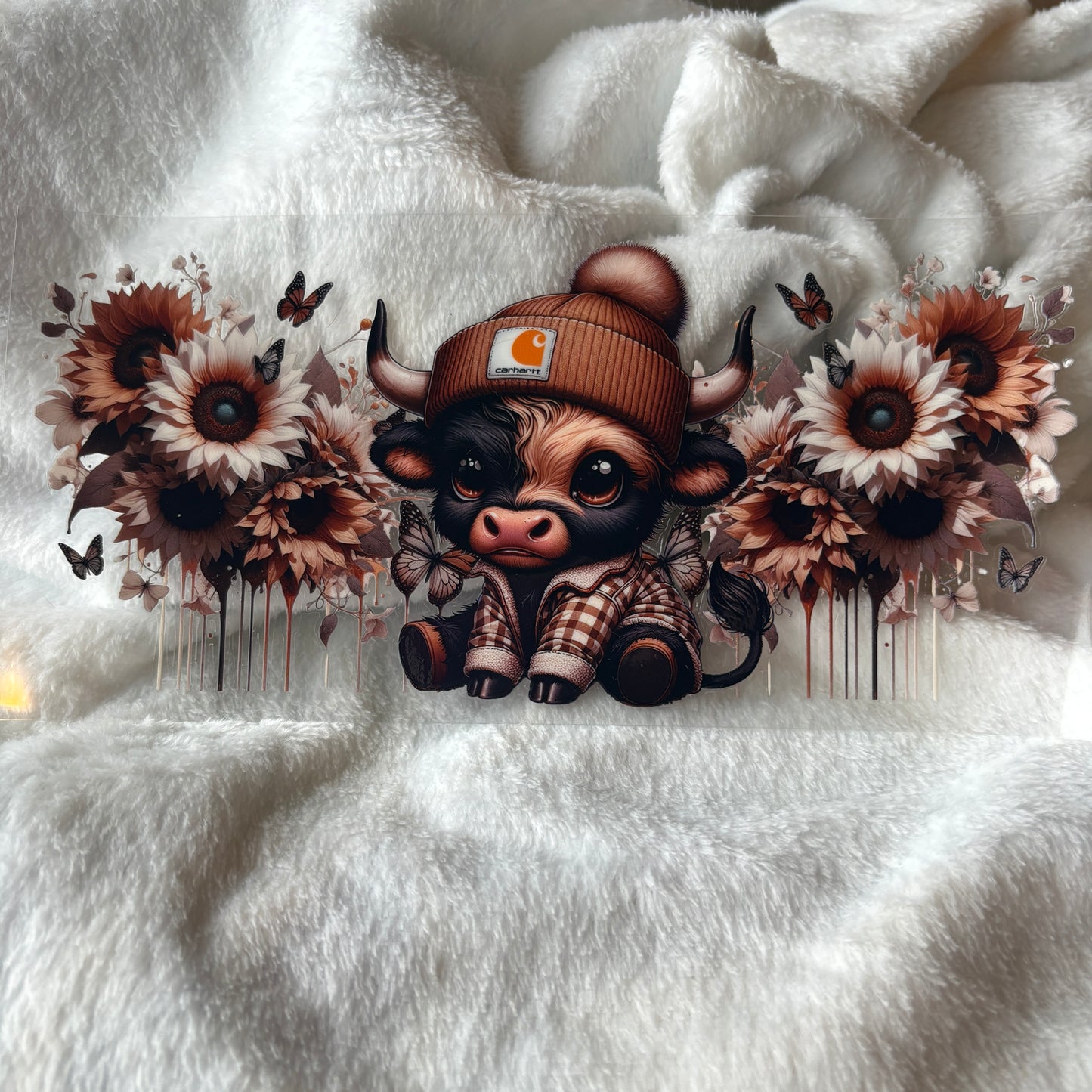 16oz UV DTF Wrap (Double Sided) | Brown Highland Flowers