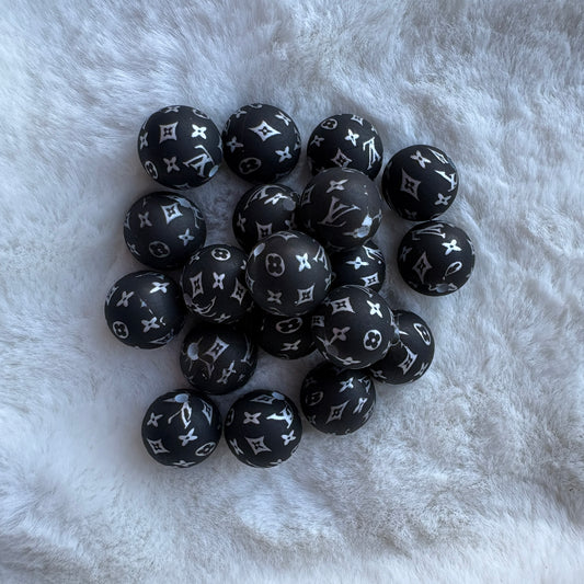 LV Black Silver | Round Silicone Bead