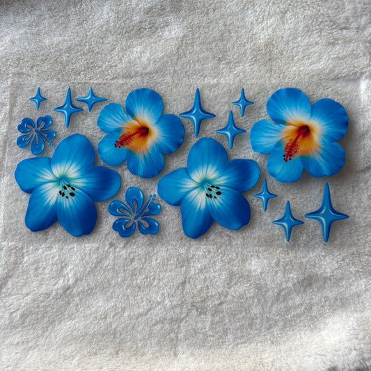 16oz UV DTF Wrap (Double Sided) | Ready To Ship | Blue Flowers