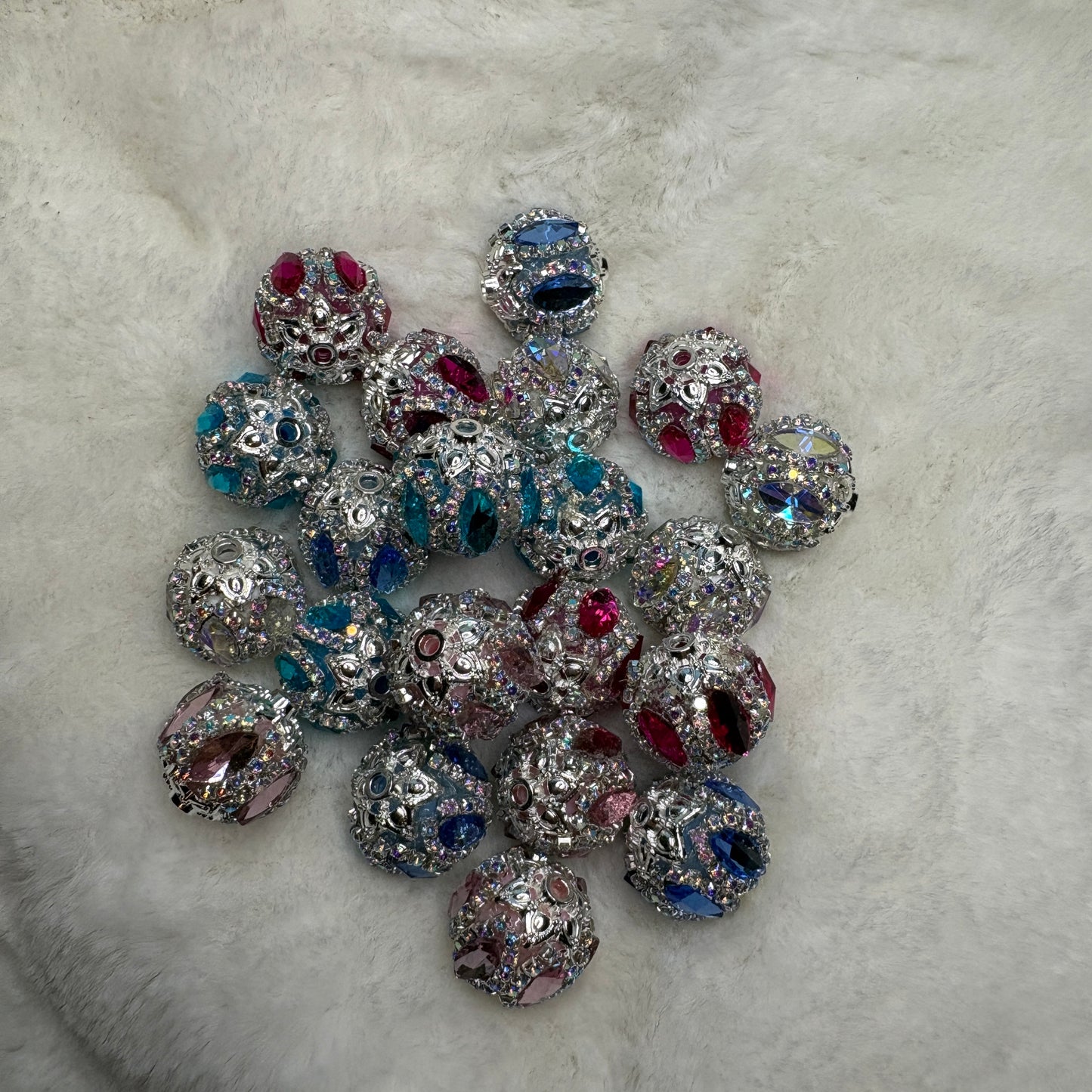 Fancy Bead Silver Rhinestone