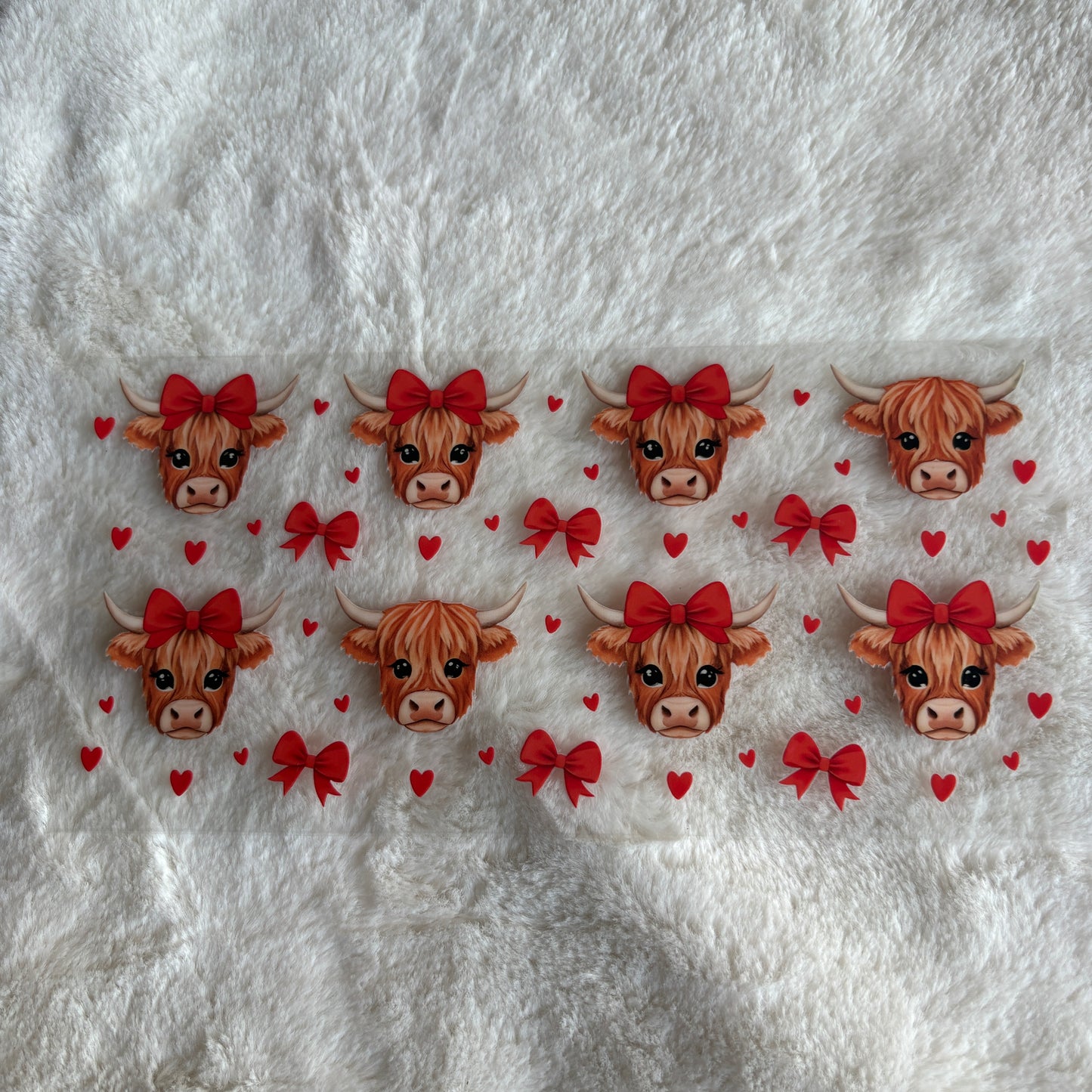 16oz UV DTF Wrap (Double Sided) | Ready To Ship | Cartoon Highland Red Bows