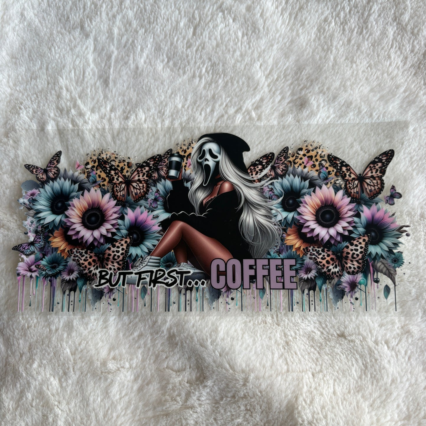 16oz UV DTF Wrap | Ready To Ship | But First...Coffee Ghosty Girl