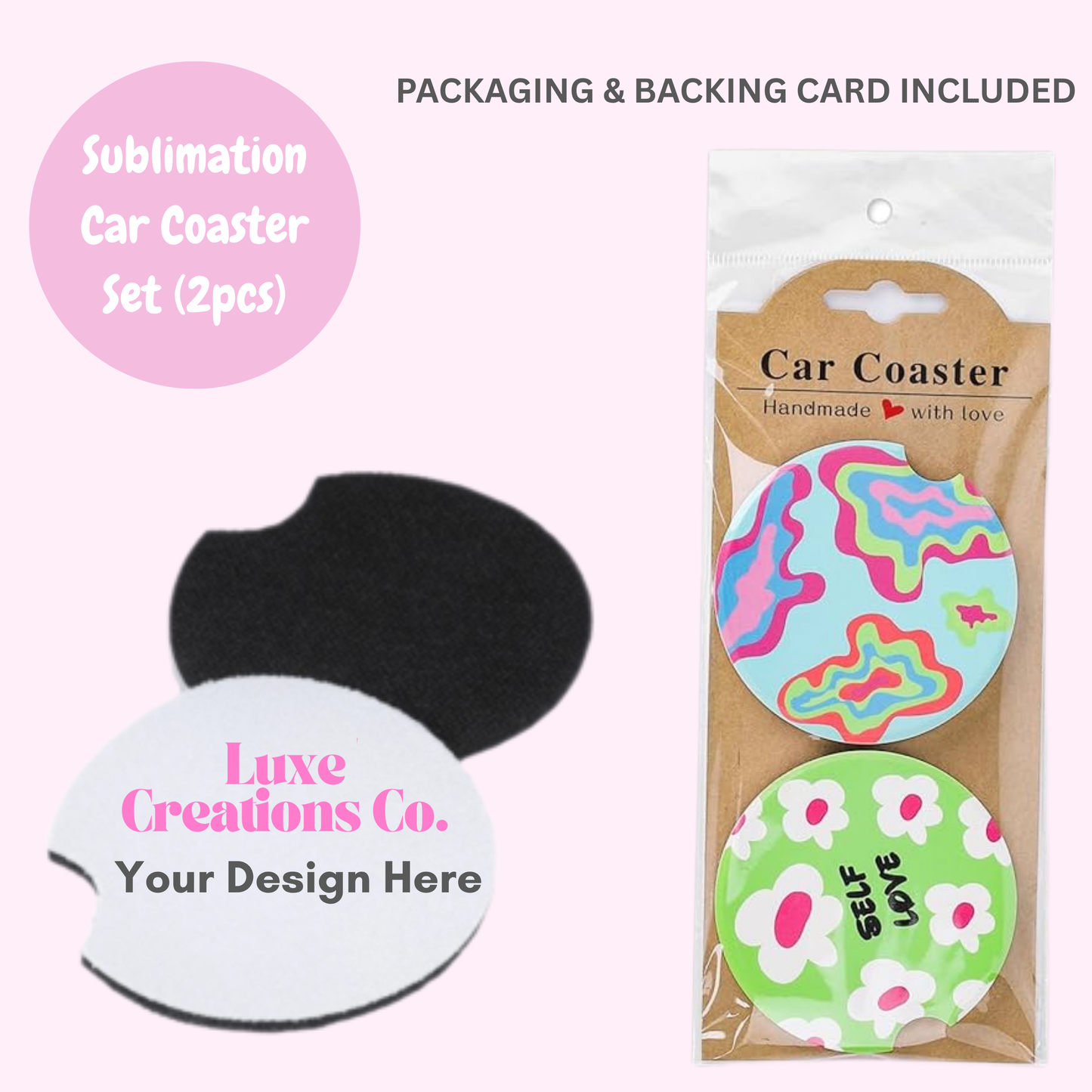 Blank Sublimation Car Coaster Set (2pcs)